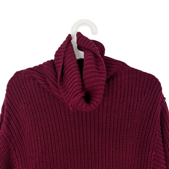 Free People Burgundy Turtleneck Oversized Chunky Knit Sweater Women’s XS - Picture 3 of 8